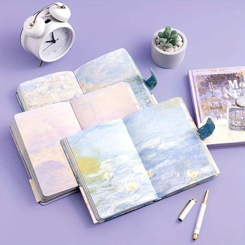 1 Stück innen Bemaltes Hardcover-Notizbuch, Tagebuch - 13cm x 19cm - mit wunderschönem Motiv für den Sommer - blau, rosa, lila die bezaubern -