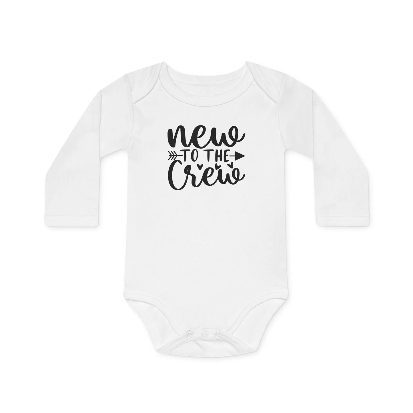 Langarm Baby und Kinder Bio Body mit Spruch "Mew to the crew" - Unisex Bodysuit mit Aufdruck für Neugeborene und Kleinkinder - 100% Bio Baumwolle, 200 g/m², bis 18 Monate bzw. 86cm - mehrere Farben und Größen - White