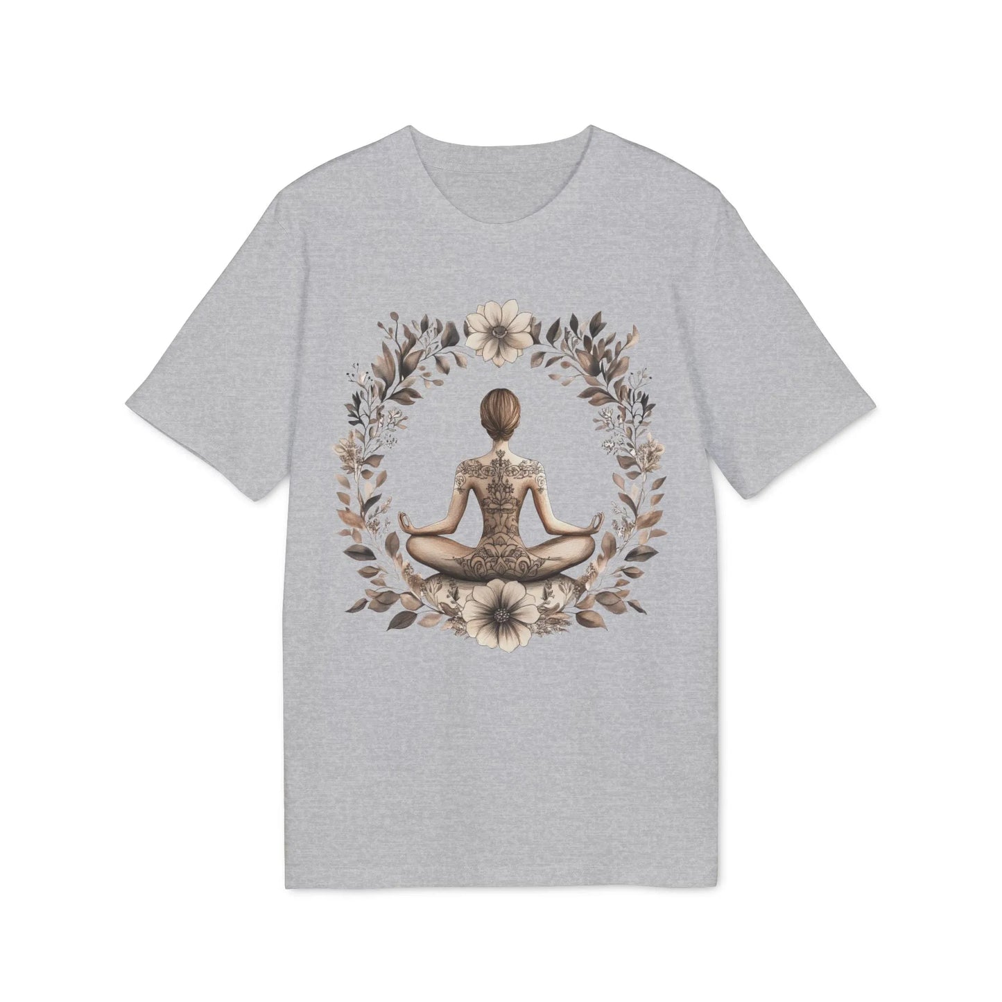 Unisex Yoga T-Shirt mit Aufdruck für Damen - kurzarm, 100% Bio Baumwolle, 180 g/m², in großen Größen, weiß und weitere Farben - Heather Grey