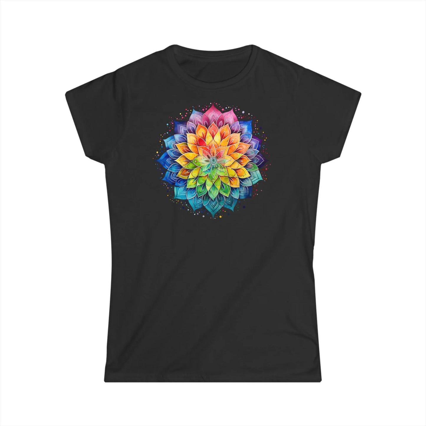 Tailliertes Damen Kurzarm T-Shirt mit Aufdruck – Frauen Mandala Motiv - 100% Baumwolle - 153 g/m² - auch in großen Größen – in vielen Farben - Black