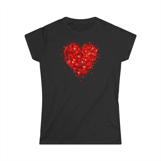 Tailliertes Damen Kurzarm T-Shirt mit Aufdruck - großes Herz am Valentinstag - 100% Baumwolle - 153 g/m² - auch in großen Größen - in vielen Farben - Black