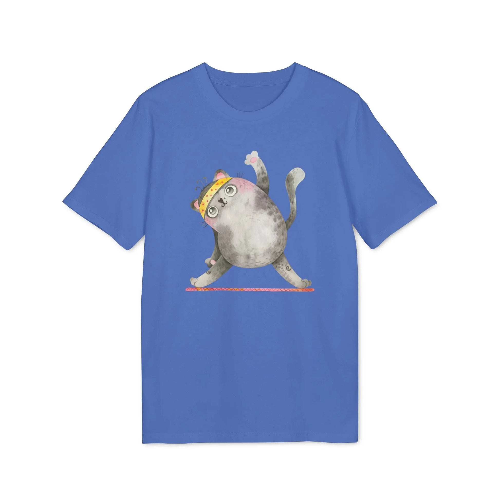 Unisex Yoga T-Shirt mit Aufdruck für Damen und Herren - kurzarm, 100% Bio Baumwolle, 180 g/m², in großen Größen, weiß und weitere Farben - Bright Blue