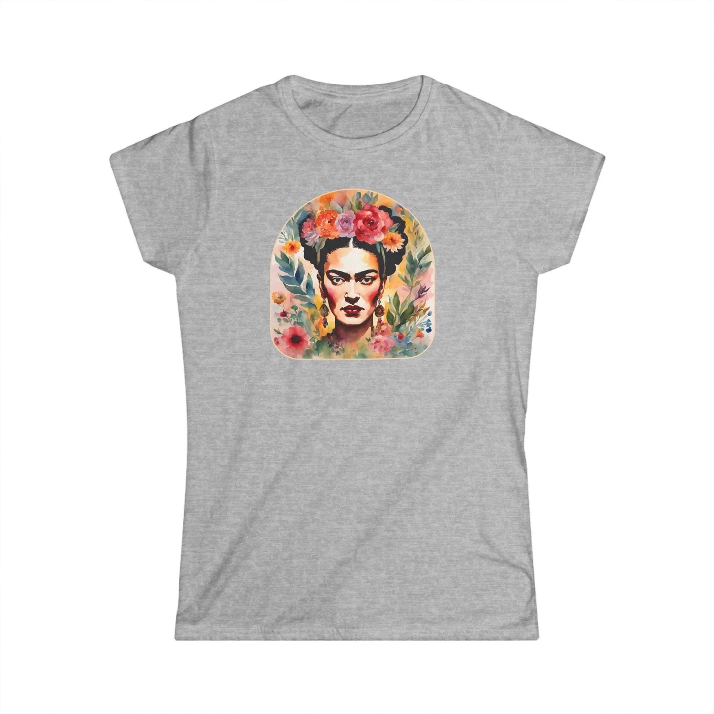 Tailliertes Damen Kurzarm T-Shirt mit Aufdruck – Frida Kahlo Print - 100% Baumwolle - 153 g/m² - auch in großen Größen - viele Farben - Sport Grey