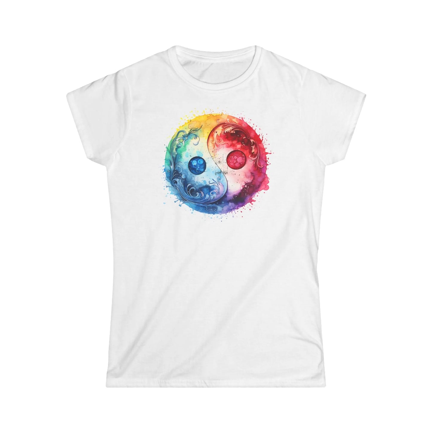Tailliertes Damen Kurzarm T-Shirt mit Aufdruck mit Yin Yang Motiv - 100% Baumwolle - 153 g/m² - auch in großen Größen – in vielen Farben - White