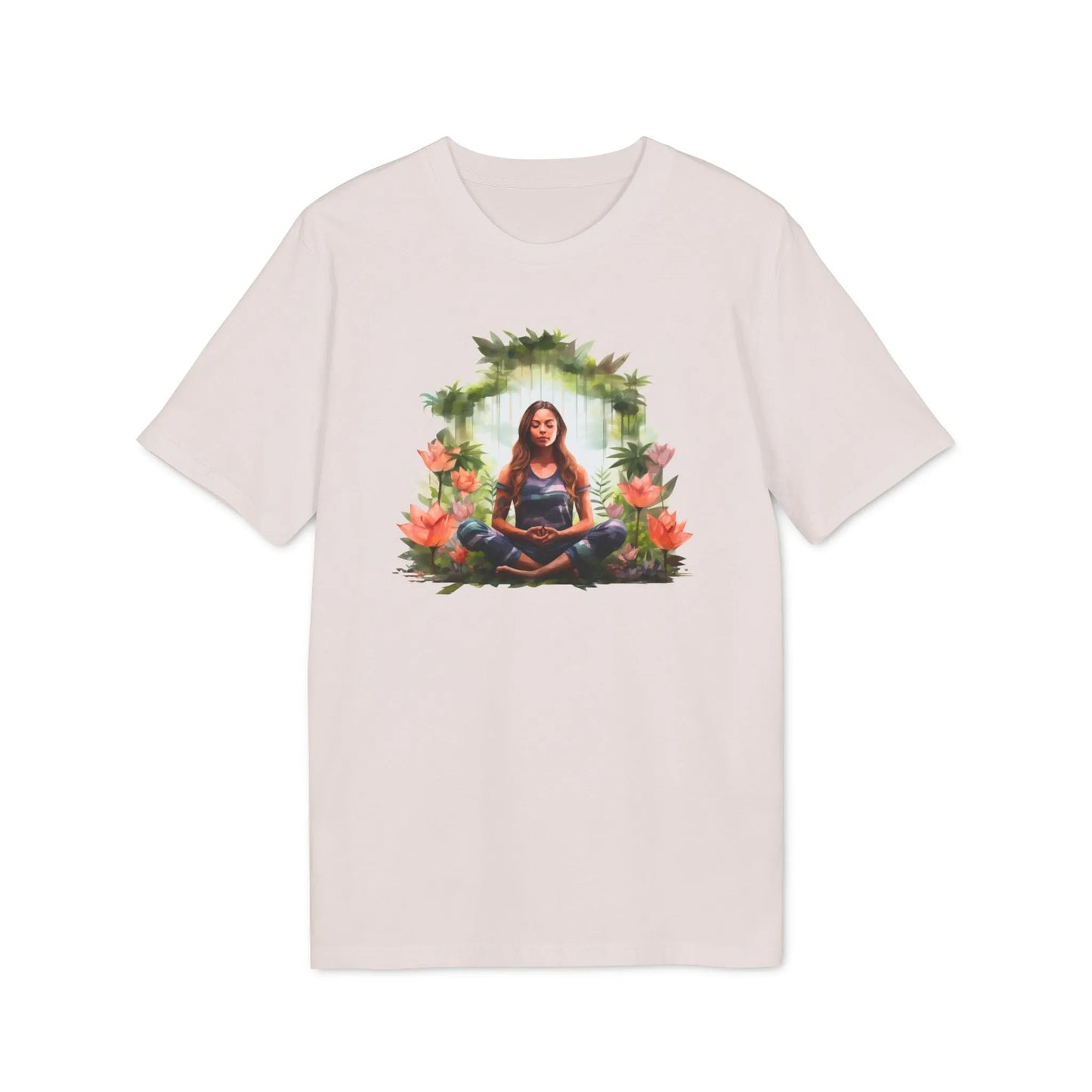 Unisex Yoga T-Shirt mit Aufdruck für Damen und Herren - kurzarm, 100% Bio Baumwolle, 180 g/m², in großen Größen, weiß und weitere Farben - Vintage White