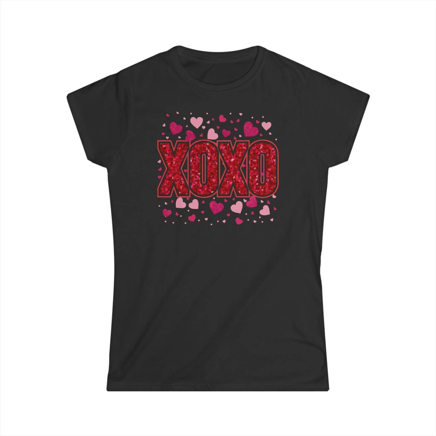 Tailliertes Damen Kurzarm T-Shirt mit XOXO Aufdruck zum Valentinstag - 100% Baumwolle - 153 g/m² - auch in großen Größen - in vielen Farben - Black
