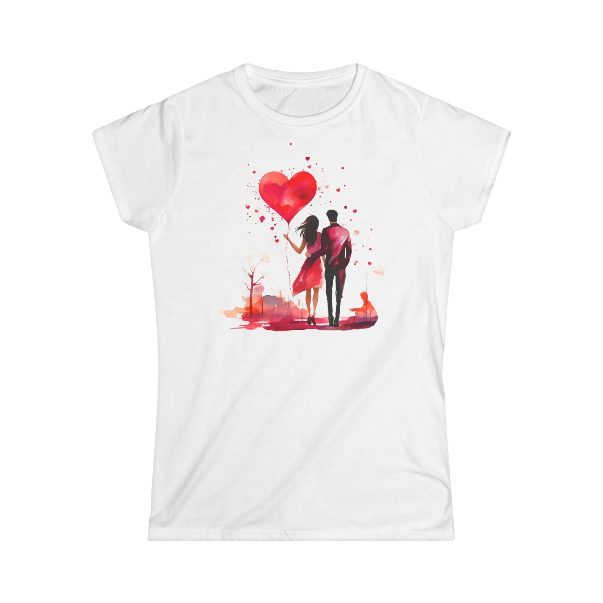 Tailliertes Damen Kurzarm T-Shirt mit Aufdruck – Paar mit großem Herz am Valentinstag - 100% Baumwolle - 153 g/m² - auch in großen Größen – in vielen Farben - White