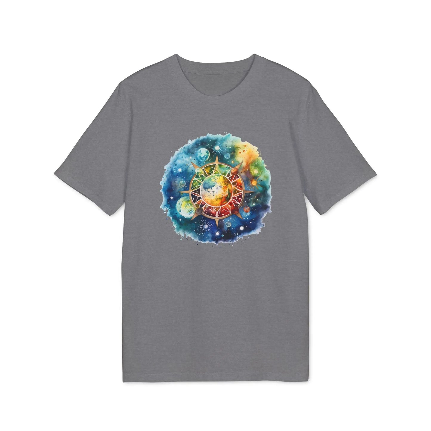 Unisex Yoga T-Shirt mit Aufdruck für Damen und Herren - kurzarm, 100% Bio Baumwolle, 180 g/m², sportlich, in großen Größen, viele Farben - Mid Heather Grey
