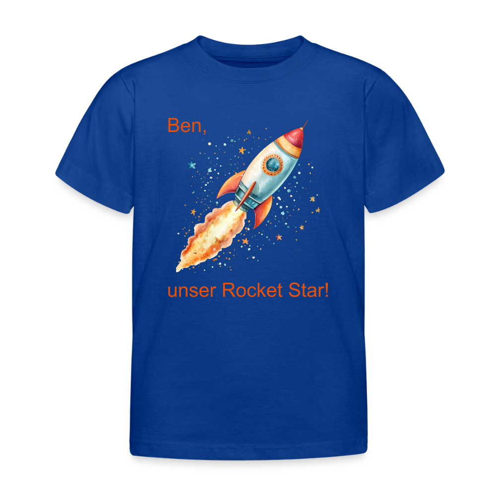 Personalisierte Kinder T-Shirt mit Rakete zum Weltall - Jungen Shirt zum Anpassen - Text und Motiv easy änderbar - Royalblau