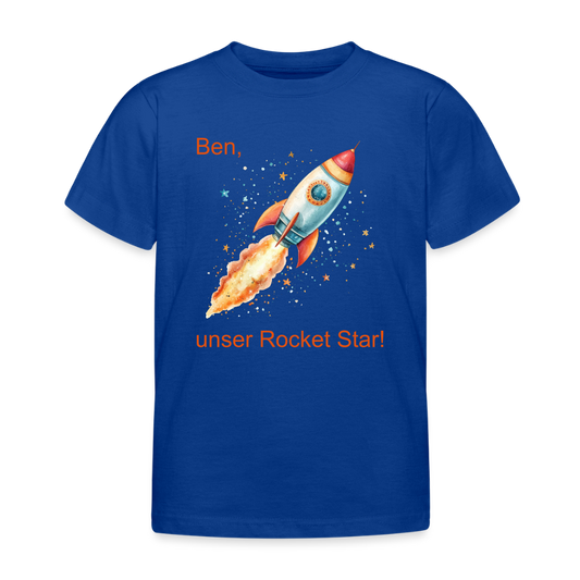 Personalisierte Kinder T-Shirt mit Rakete zum Weltall - Jungen Shirt zum Anpassen - Text und Motiv easy änderbar - Royalblau