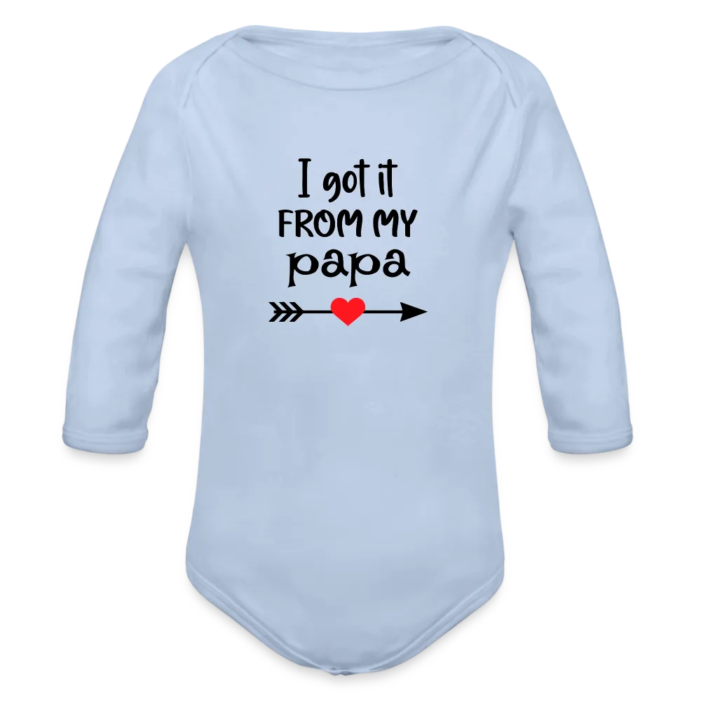Personalisierter Unisex Baby Bio-Langarm-Body mit Spruch - 100% Bio Baumwolle - bis Größe 80 bzw. 12 Monate - in vielen Farben und Größen - Bild, Motiv und Text sind individualisierbar - Sky