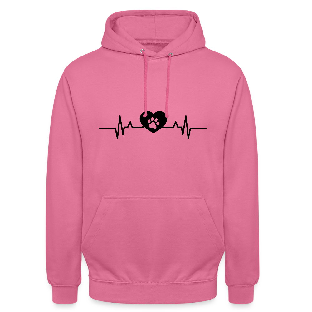 Personalisierter Unisex Hoodie mit Hundepfote in Herz auf Herzschlaglinie - Hearbeat Sweater für Damen und Herren - in vielen Farben und große Größen - Pink