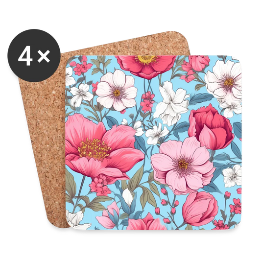 Personalisierte Untersetzer (4er-Set) mit abstrakte Blumen in blau weiß pink - Motiv ist tauschbar - 95 x 95 x 3 mm - Weiß One size