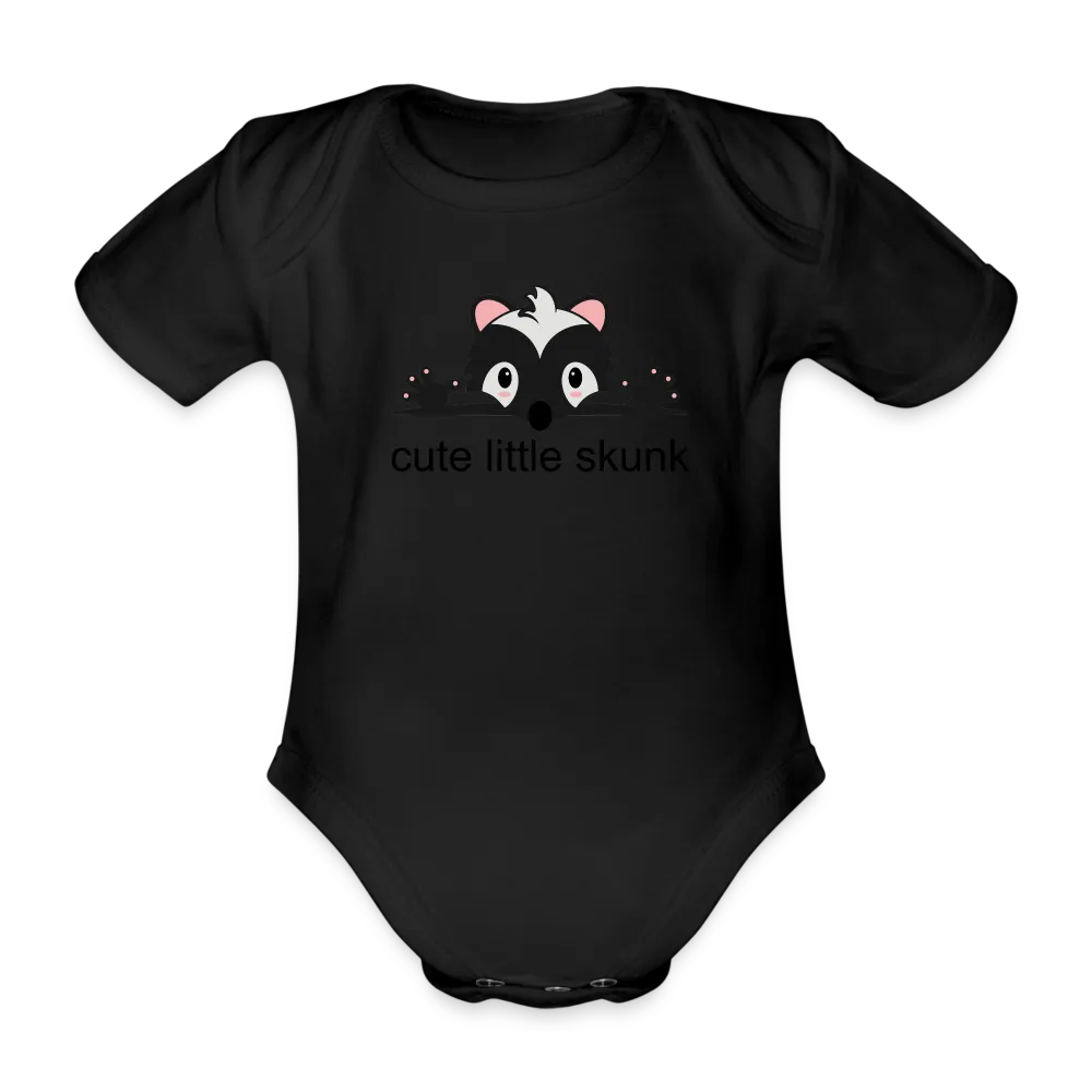 Personalisierter Baby Bio Body mit süßem Stinktier und Spruch "cute little skunk" - Print Shirts für Kleinkinder - Motiv und Text individualisierbar - in vielen Farben und Größen - Schwarz