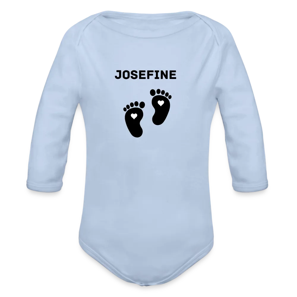 Personalisierter Unisex Baby Bio-Langarm-Body mit variablen Namen - 100% Bio Baumwolle - bis Größe 80 bzw. 12 Monate - in vielen Farben und Größen - Bild, Motiv und Text sind individualisierbar - Sky