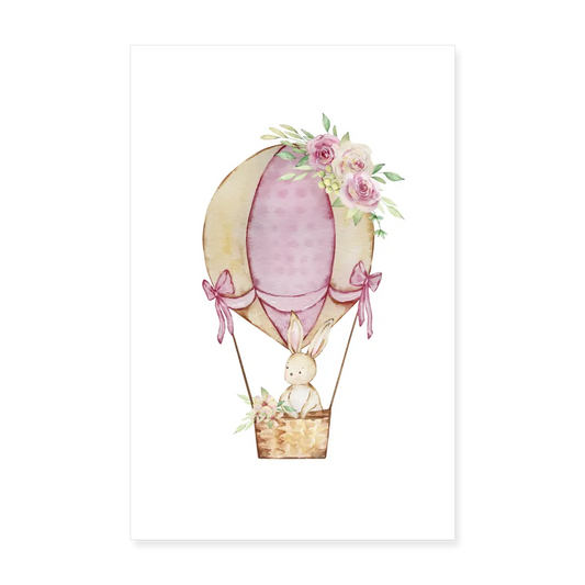 Personalisiertes Frohe Ostern Poster für das Kinderzimmer - Niedlicher Hase im Heißluftballon - Oster Bunny mit Blumen - 20x30 cm - Motiv, Produkt, Text und eigene Bilder easy anpassbar - Weiß One size