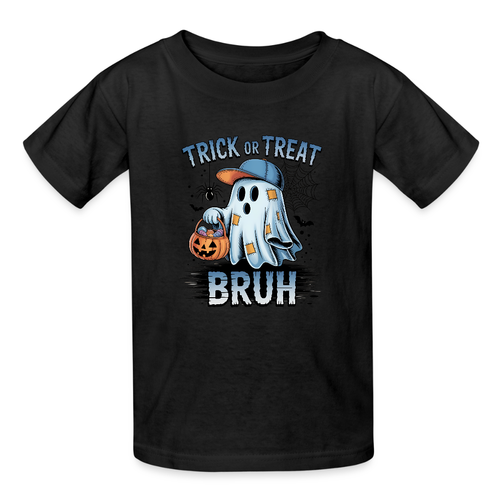 Personalisierbares Jungen T-Shirt für Halloween - Geist mit Kürbis Laterne und Kappe - Trick or Treat - Motiv kann auf jedes Kurzarm- oder Langarm-Shirt gedruckt werden - auch für Erwachsene - viele weitere Farben und Größen - hier 3 bis 12 Jahre - Schwarz