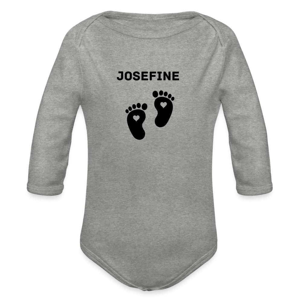 Personalisierter Unisex Baby Bio-Langarm-Body mit variablen Namen - 100% Bio Baumwolle - bis Größe 80 bzw. 12 Monate - in vielen Farben und Größen - Bild, Motiv und Text sind individualisierbar - Grau meliert