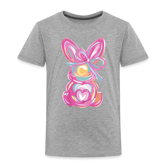 Personalisiertes Frohe Ostern Kinder T-Shirt mit watercolor Osterhase mit Masche und Herz - niedlicher Mädchen Bunny - Motiv, Produkt, Text und eigene Bilder easy anpassbar - in vielen Farben und Größen (bis Größe 140 bzw. 8 Jahre) - Grau meliert