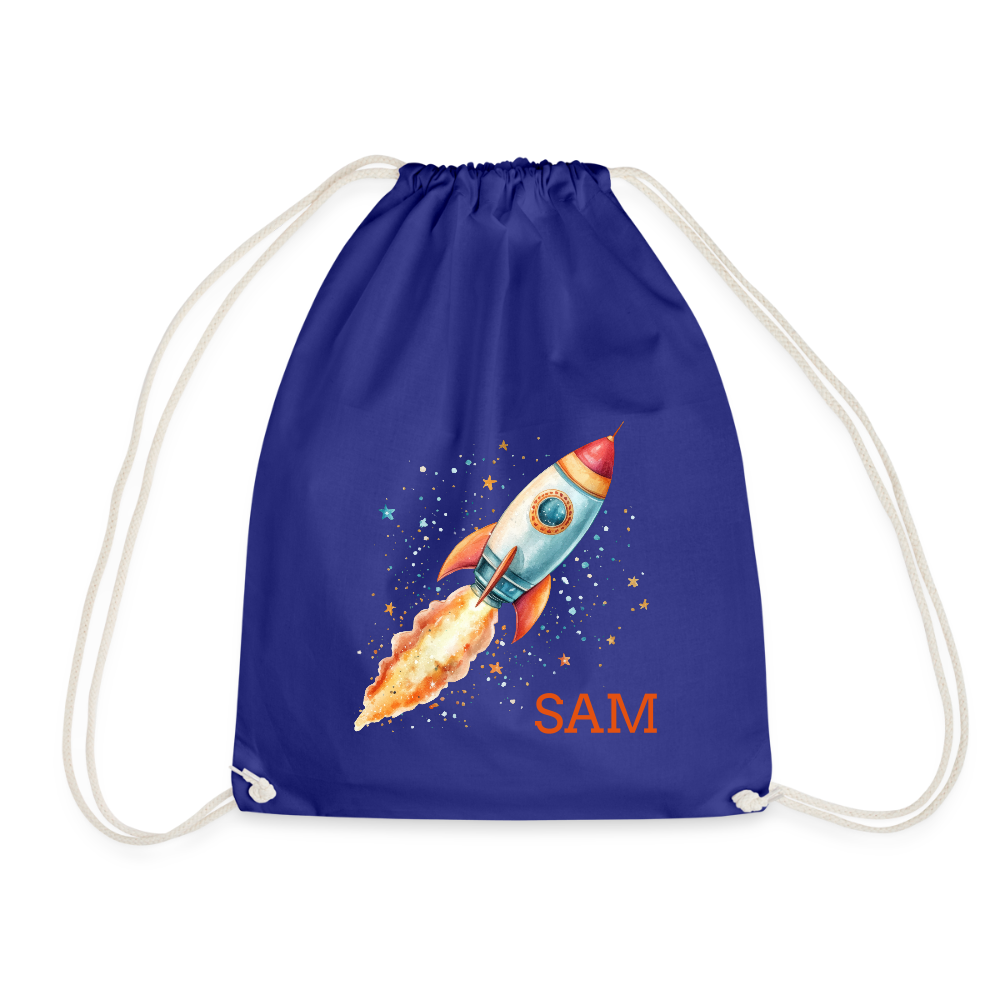 Personalisierte Turnbeutel mit Rakete und Name - Motiv und Text easy änderbar - Königsblau One size