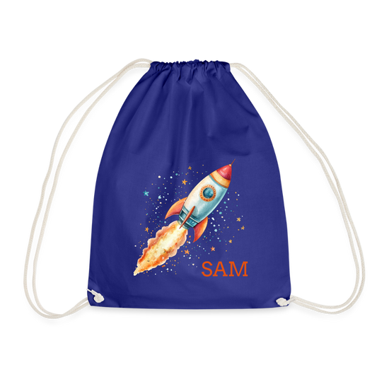 Personalisierte Turnbeutel mit Rakete und Name - Motiv und Text easy änderbar - Königsblau One size
