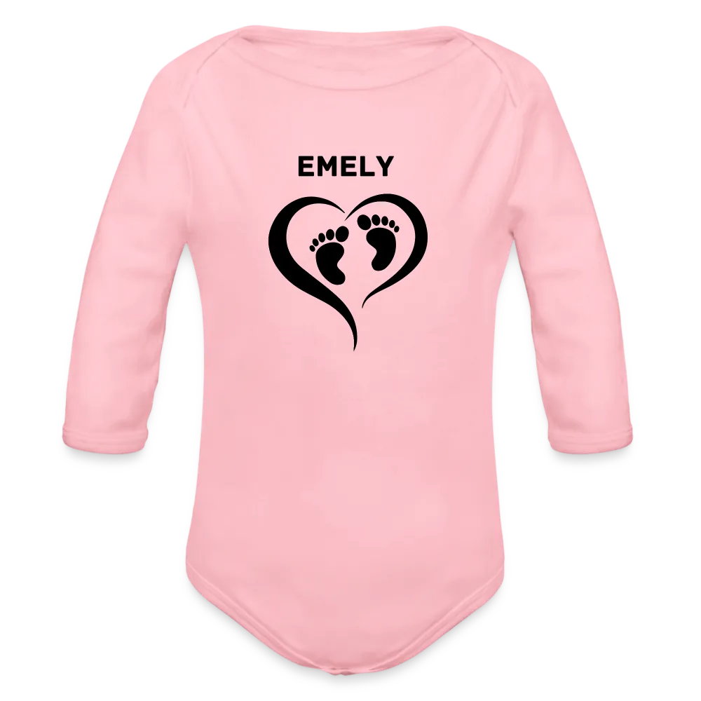 Personalisierter Unisex Baby Bio-Langarm-Body mit änderbarem Namen - 100% Bio Baumwolle - bis Größe 80 bzw. 12 Monate - in vielen Farben und Größen - Bild, Motiv und Text sind individualisierbar - Hellrosa