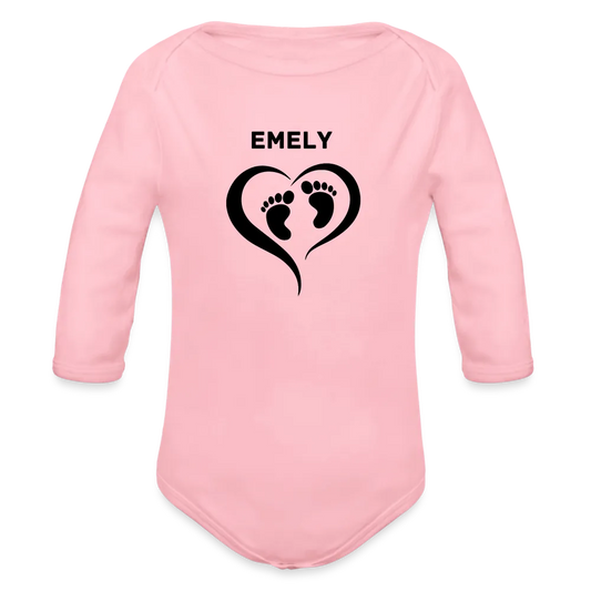 Personalisierter Unisex Baby Bio-Langarm-Body mit änderbarem Namen - 100% Bio Baumwolle - bis Größe 80 bzw. 12 Monate - in vielen Farben und Größen - Bild, Motiv und Text sind individualisierbar - Hellrosa