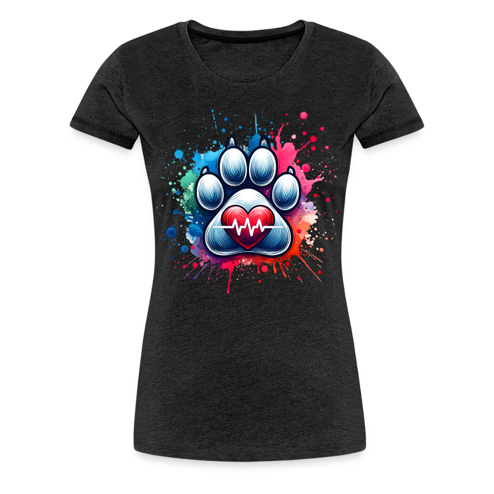 Personalisiertes Frauen Premium T-Shirt mit Hundepfote, Herz und Herzschlag Linie - Motiv und Text anpassbar - viele Farben und Größen - Anthrazit