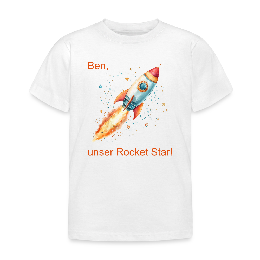 Personalisierte Kinder T-Shirt mit Rakete zum Weltall - Jungen Shirt zum Anpassen - Text und Motiv easy änderbar - Weiß