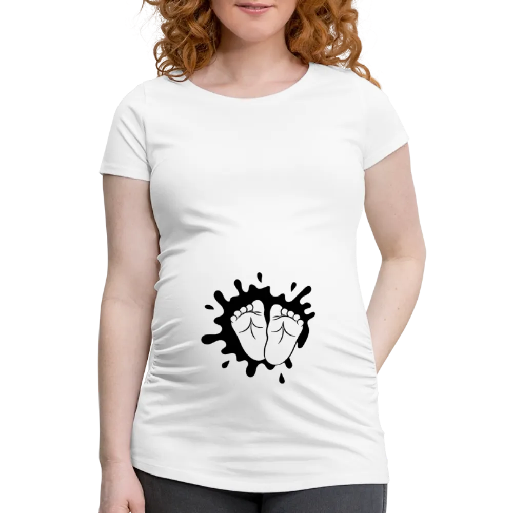 Personalisiertes weißes Schwangerschaft T-Shirt für Frauen mit Babyfüßen - Print Shirts für werdende Mama in vielen Größen - Motiv und Text änderbar -