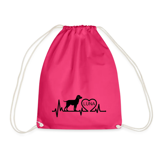 Personalisierter Turnbeutel mit Hund, Herz und Herschschlaglinie - Text, Bild, Motiv und Farbe individualisierbar - Fuchsia One size