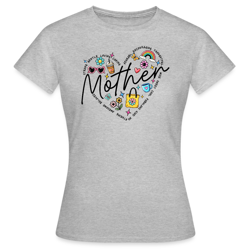 Personalisiertes Frauen T-Shirt mit Herz und Mother - lustiges Shirt zum Muttertag - viele Farben und Größen - Motiv easy anpassbar - Grau meliert