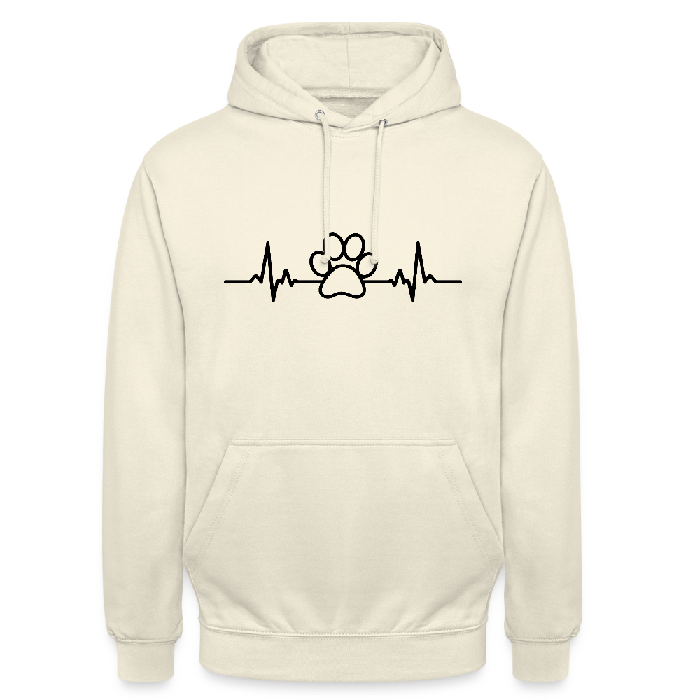 Personalisierter Unisex Hoodie mit Hundepfote und Herzlinie - Heartbeat für Männer und Frauen - in vielen Farben und Größen - Vanille-Milchshake