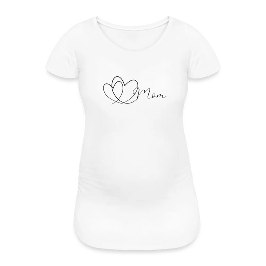 Personalisiertes weißes Schwangerschafts-T-Shirt für Frauen mit Herzen und Mom Spruch - Print Shirts für werdende Mama - Motiv und Text individualisierbar - auch in großen Größen für jede Mutter - Weiß