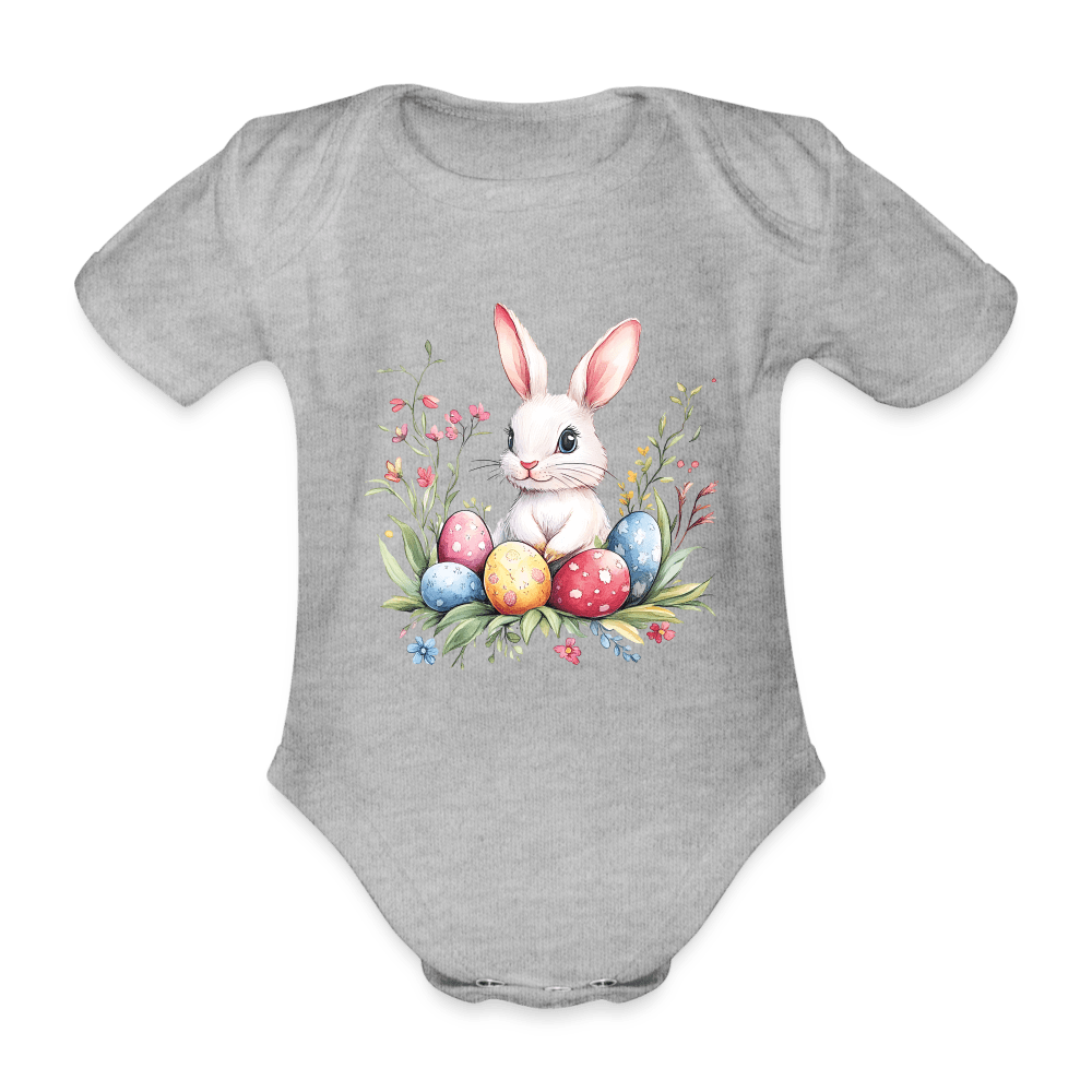 happy-prints.eu - Personalisierter Baby Bio-Kurzarm-Body für Mädchen und Jungen mit Osterhasen und Ostereier - Babybody für Ostern - in vielen Farben und Größen - Motiv und Text individualisierbar