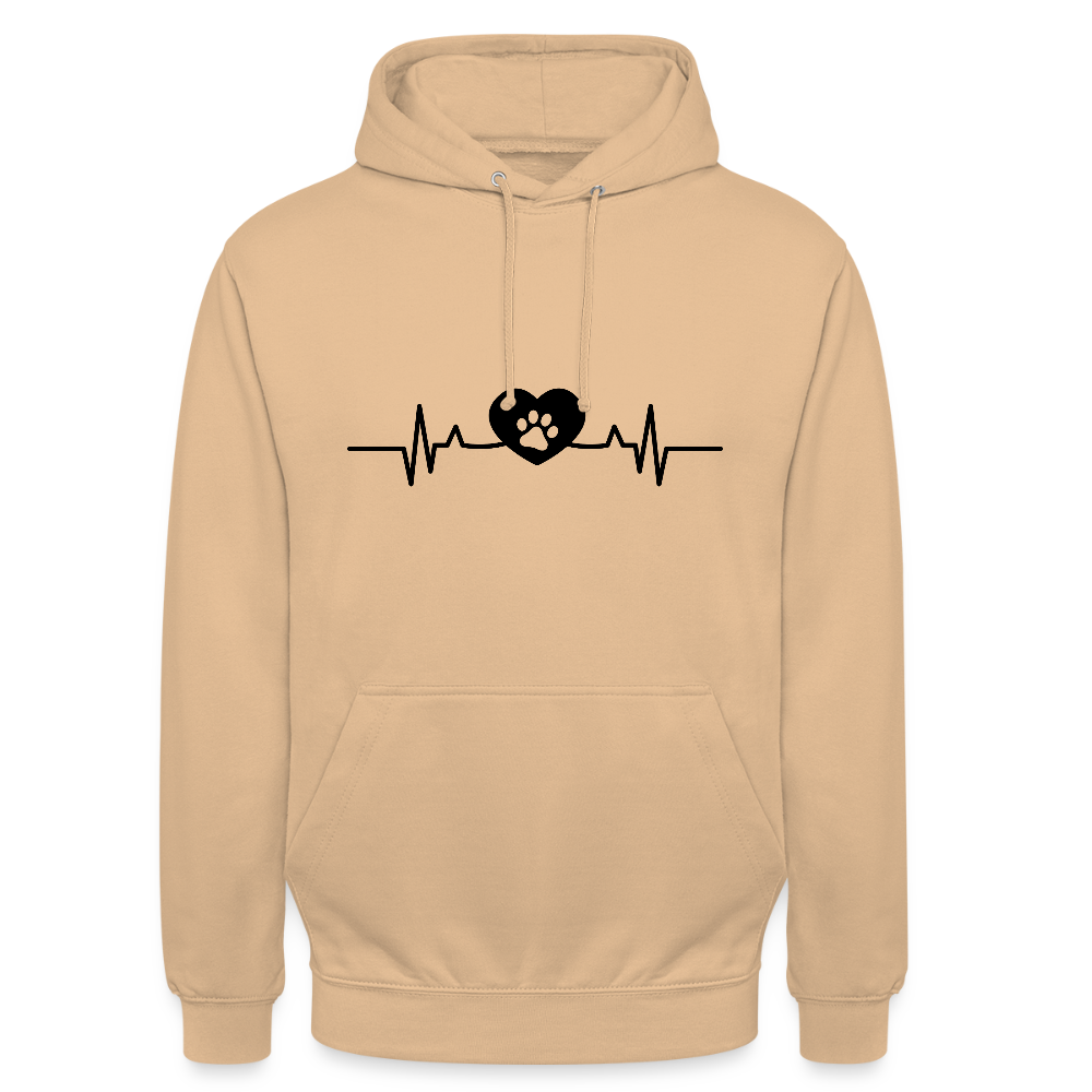 Personalisierter Unisex Hoodie mit Hundepfote in Herz auf Herzschlaglinie - Hearbeat Sweater für Damen und Herren - in vielen Farben und große Größen - Pfirsich