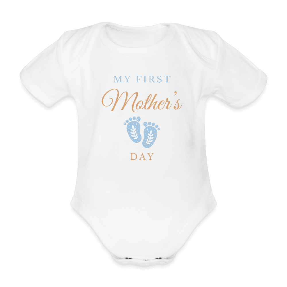 happy-prints.eu - Personalisierter Baby Bio-Kurzarm-Body mit Spruch und Babyfüßchen in blau - My first Mother´s Day - Text und Motiv easy anpassbar - in vielen Farben und Größen