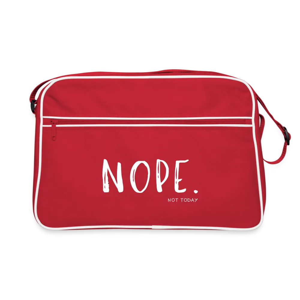 Personalisierte Unisex Retro Tasche zum Umhängen mit Spruch "Nope. Not Today" - Motiv und Text veränderbar - 18 Liter - Rot Weiß One size