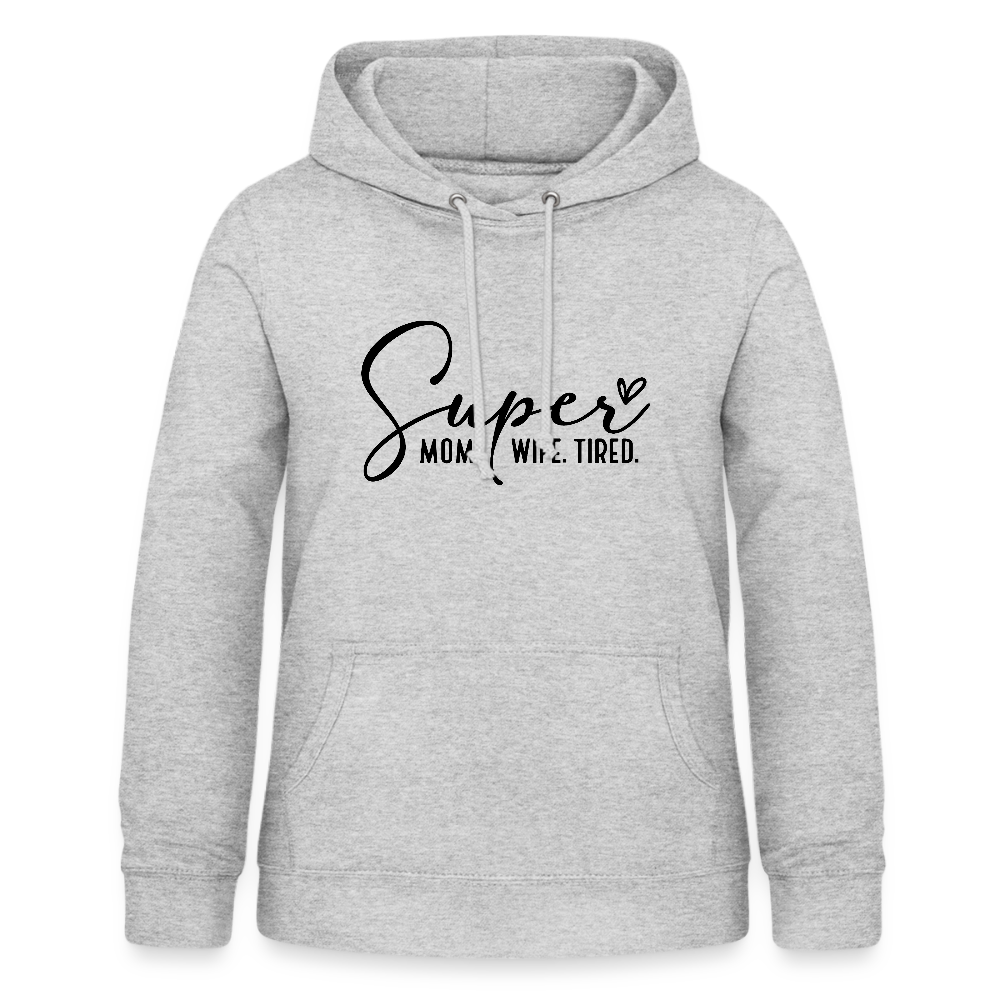 Personalisierter Frauen Hoodie mit Spruch "Super Mom" - perfekt für Muttertag oder Geburtstag - viele Farben und Größen - einfach anpassbar mit Text und Motiv - Hellgrau meliert