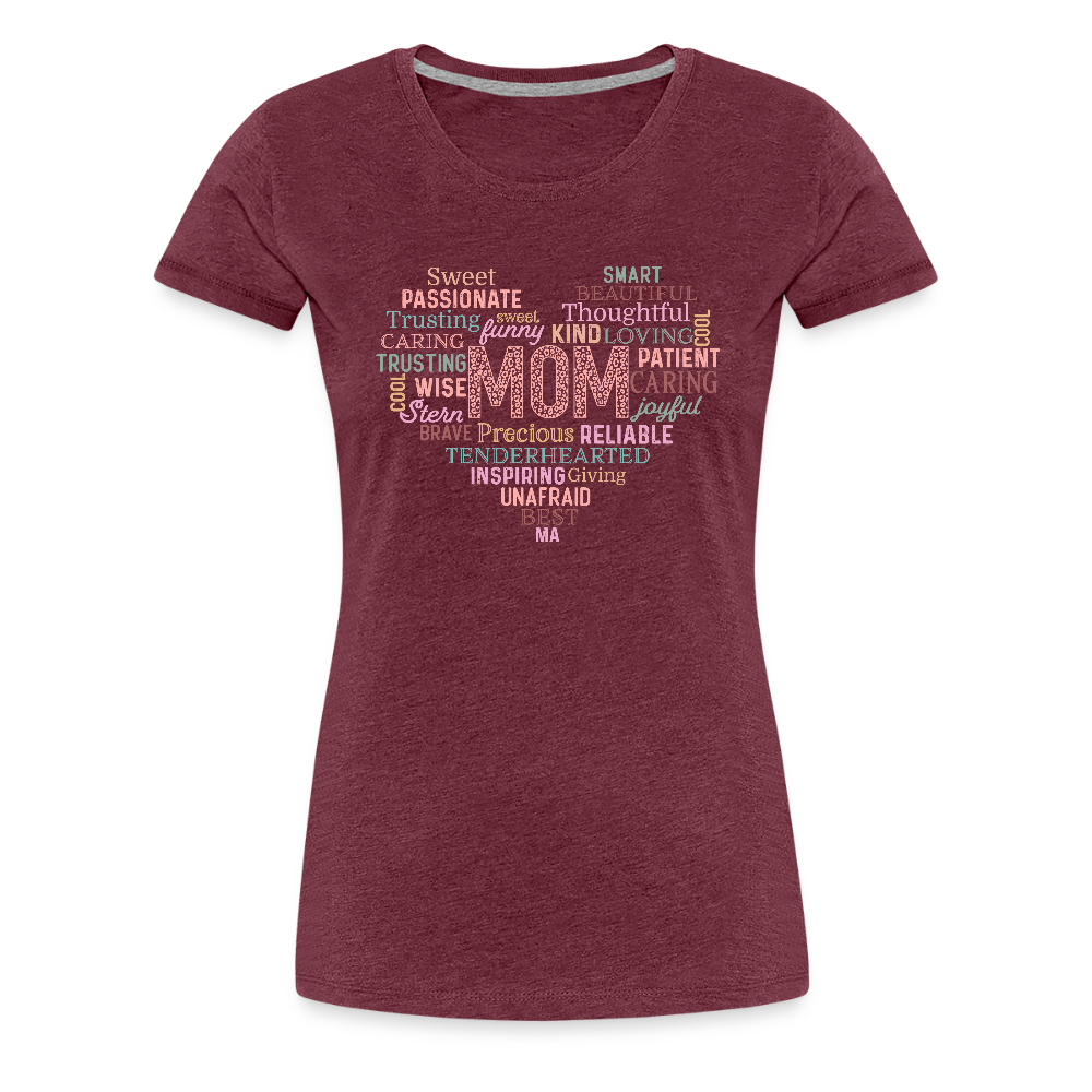Frauen Premium T-Shirt mit Herz - tolles Motiv zum Muttertag - Motiv und Text easy änderbar - Bordeauxrot meliert