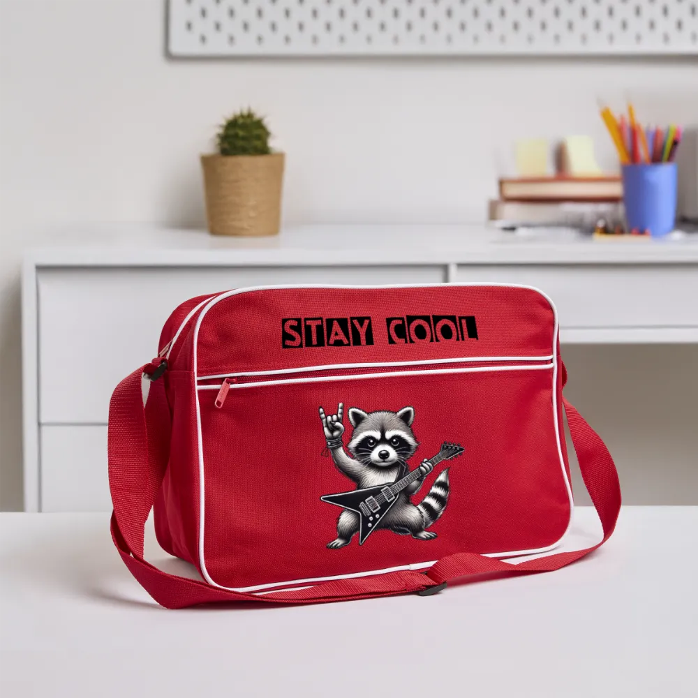 Personalisierte Unisex Retro Umhängetasche mit coolem Waschbären und dem Spruch "Stay cool" - Motiv und Text veränderbar - 18 Liter -