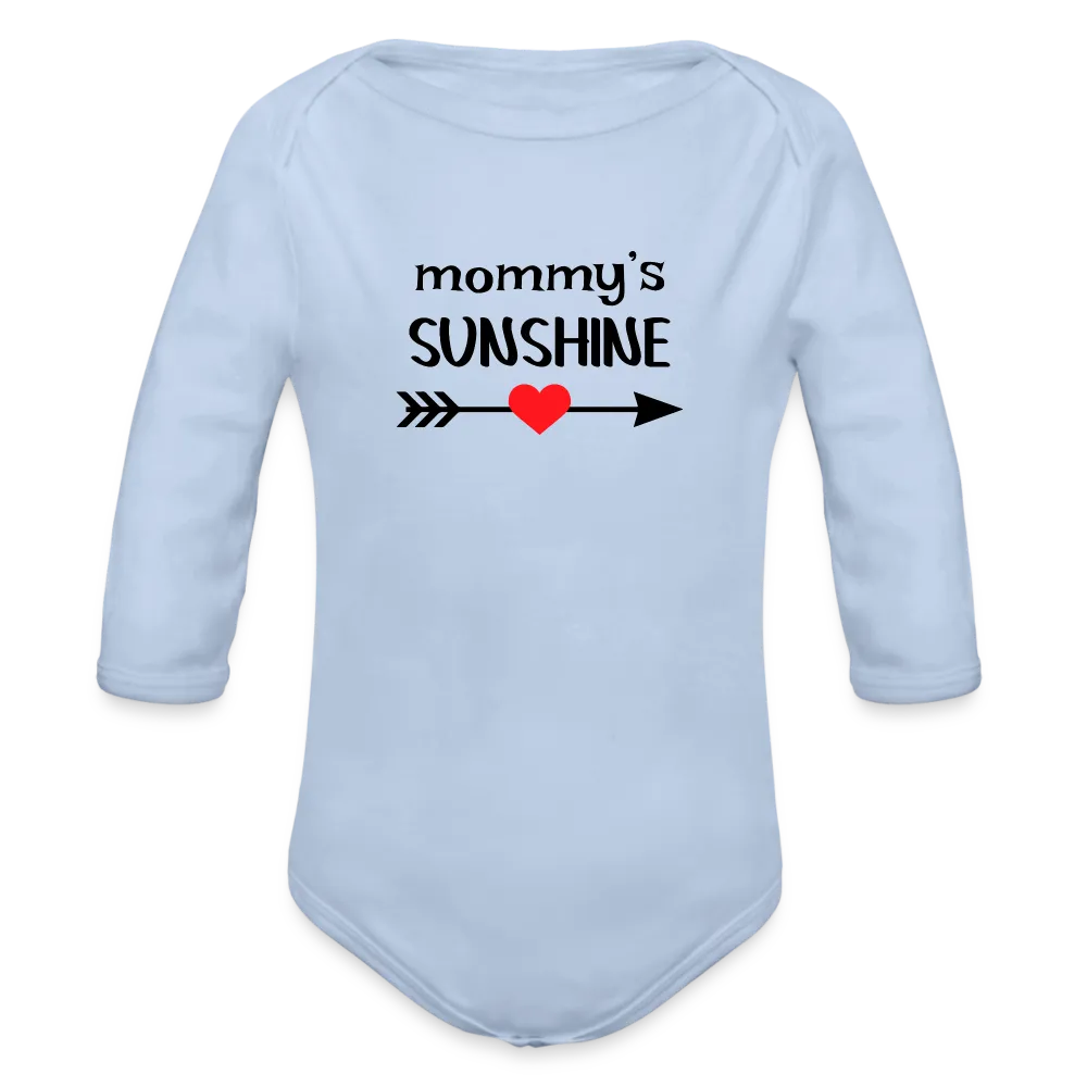 Personalisierter Unisex Baby Bio-Langarm-Body mit Spruch "Mommys sunshine" - 100% Bio Baumwolle - bis Größe 80 bzw. 12 Monate - in vielen Farben und Größen - Bild, Motiv und Text sind individualisierbar - Sky