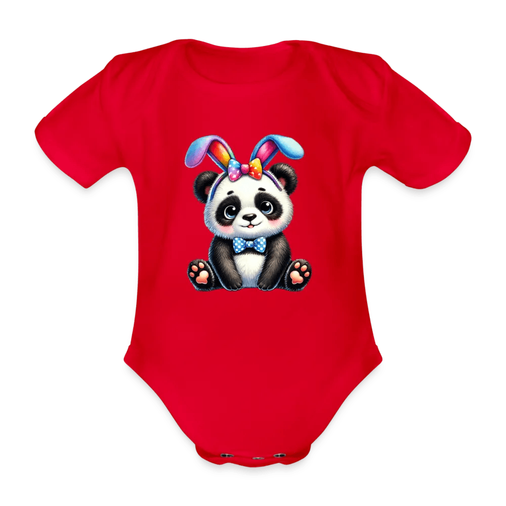 happy-prints.eu - Personalisierter Baby Bio-Kurzarm-Body für Mädchen mit Pandabär und Regenbogen Ohren für Ostern - in vielen Farben und Größen - Motiv und Text individualisierbar