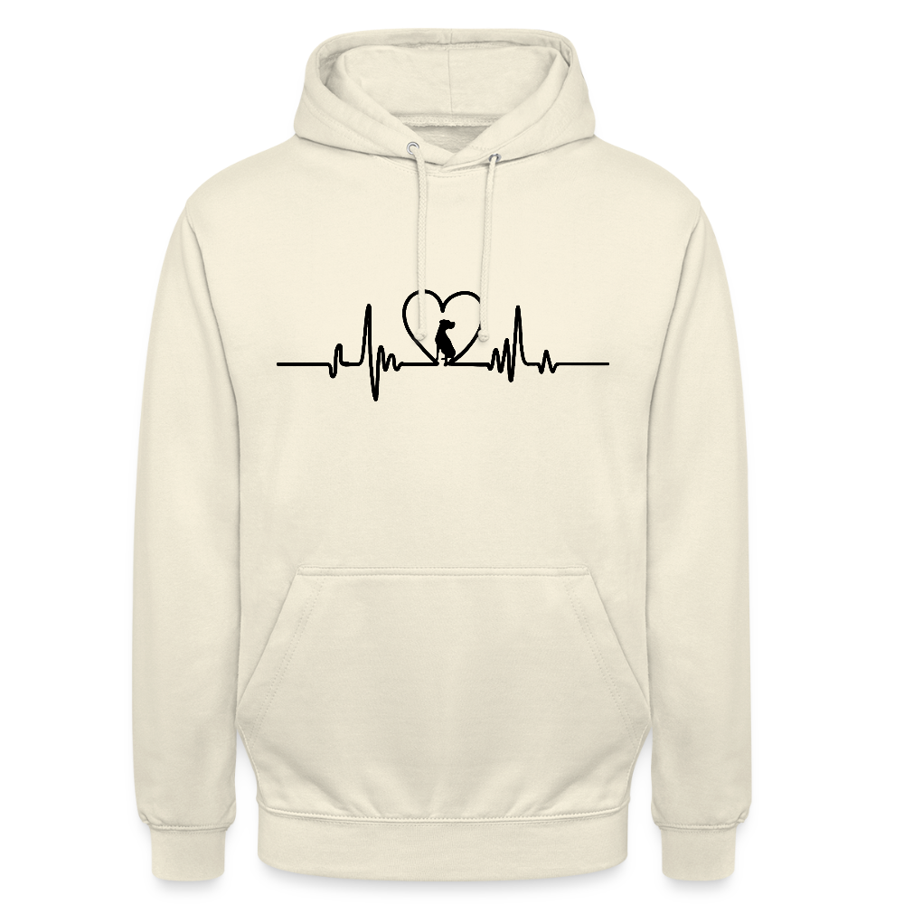 Personalisierter Unisex Hoodie mit Hund in Herz auf Herzlinie - Sweater für Frauen und Männer - viele Farben und Größen - Text und Motiv anpassbar - Vanille-Milchshake