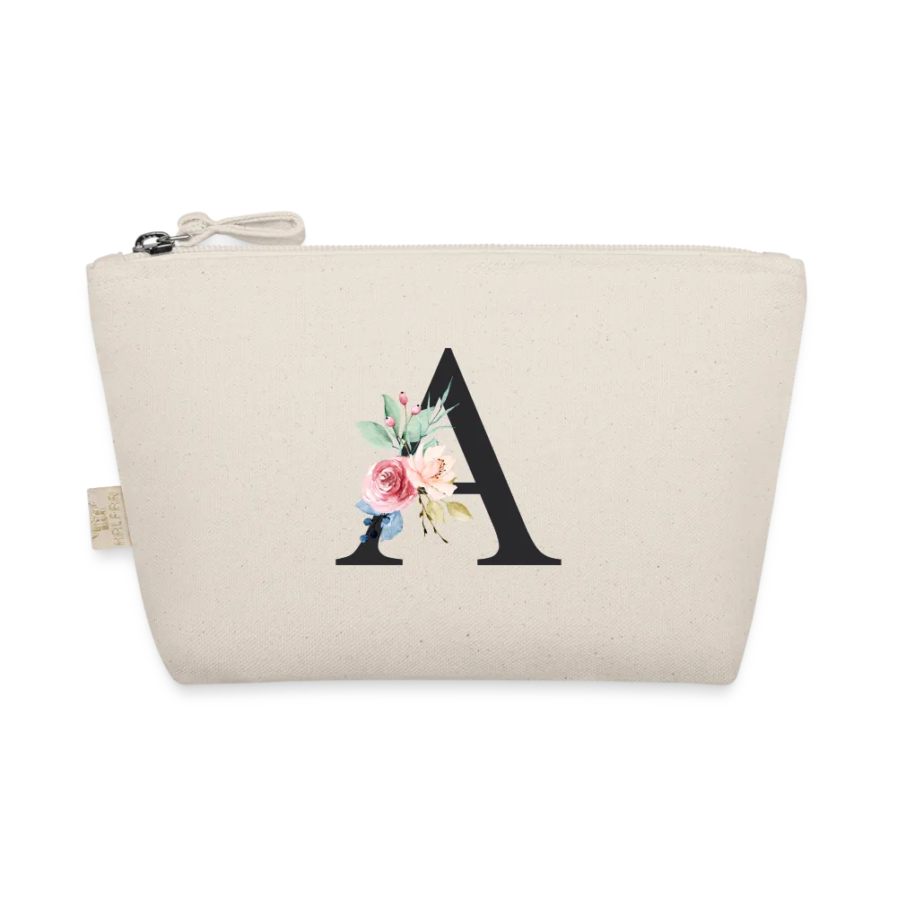 Personalisierte Tasche mit Buchstaben und Blumen für den Namen - Täschchen für Mädchen und Damen aus Bio Baumwolle - Buchstabe und Motiv individualisierbar - 250 x 140 x 60 mm - Natur One size
