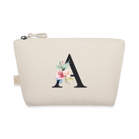 Personalisierte Tasche mit Buchstaben und Blumen für den Namen - Täschchen für Mädchen und Damen aus Bio Baumwolle - Buchstabe und Motiv individualisierbar - 250 x 140 x 60 mm - Natur One size
