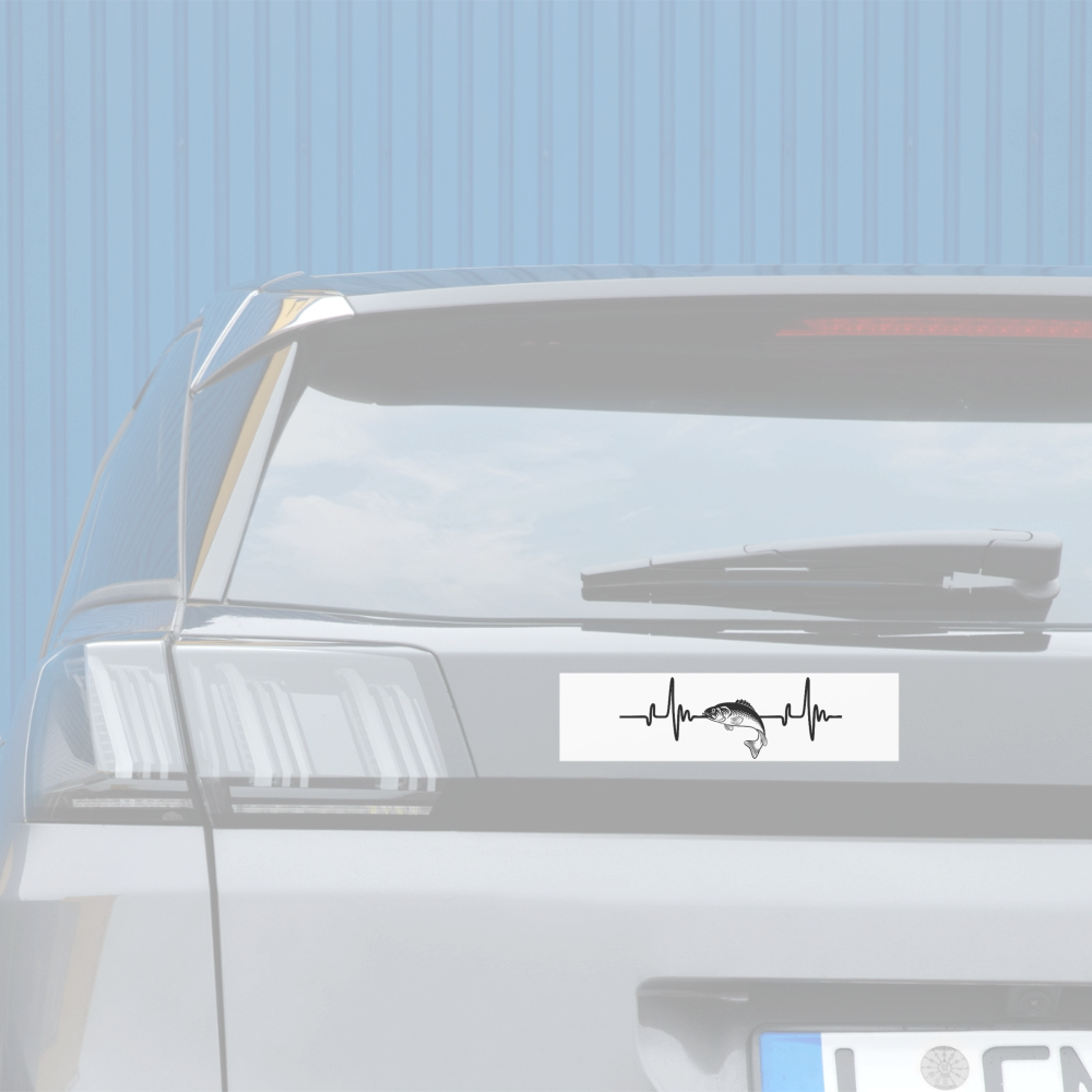 Personalisierter Auto-Aufkleber mit Fisch auf Herzschlag Linie - Heartbeat mit Tiere - Text und Motiv kann easy verändert werden -
