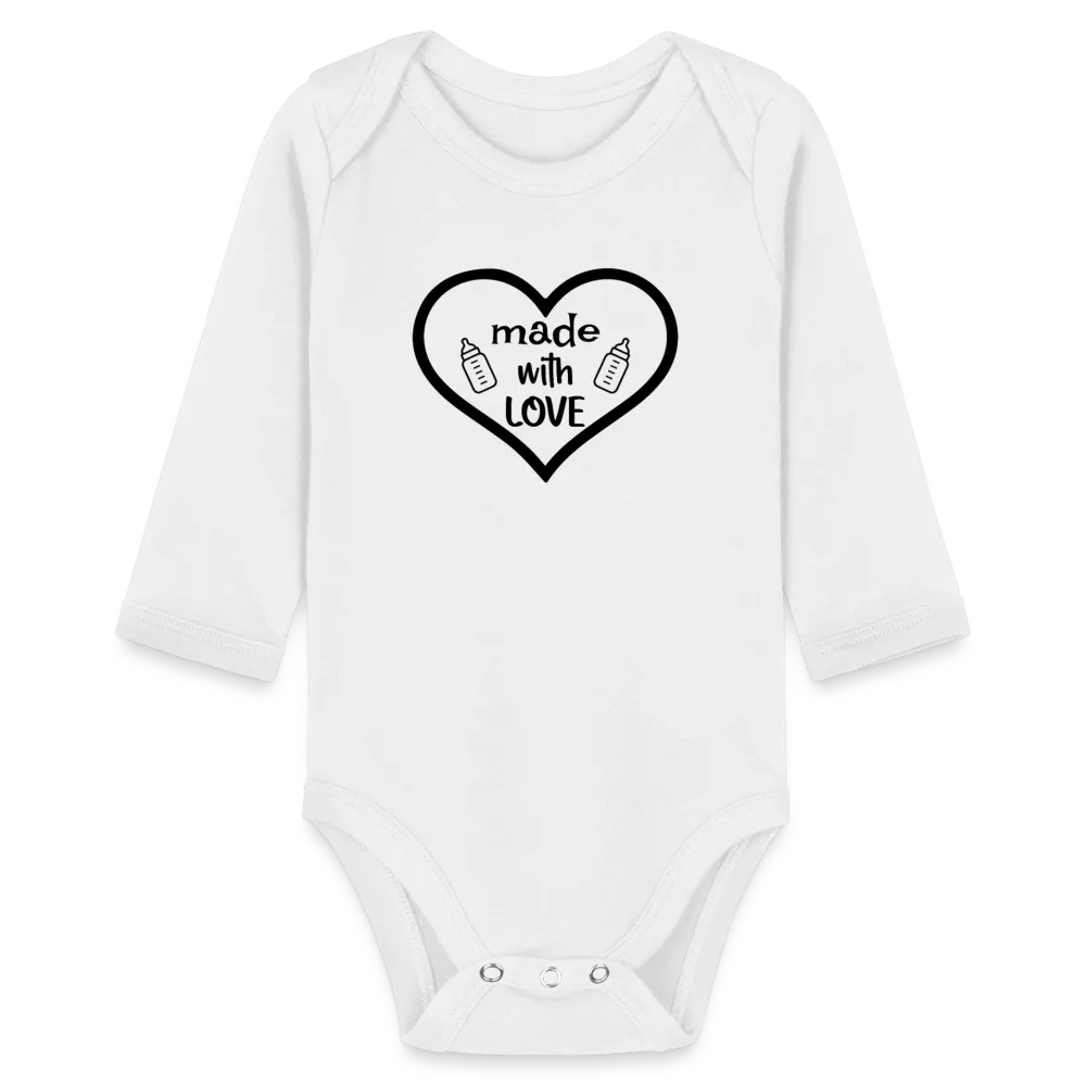 Personalisierter Unisex Baby Bio-Langarm-Body mit Spruch "Made with love" - 100% Bio Baumwolle - bis Größe 80 bzw. 12 Monate - in vielen Farben und Größen - Bild, Motiv und Text sind individualisierbar -
