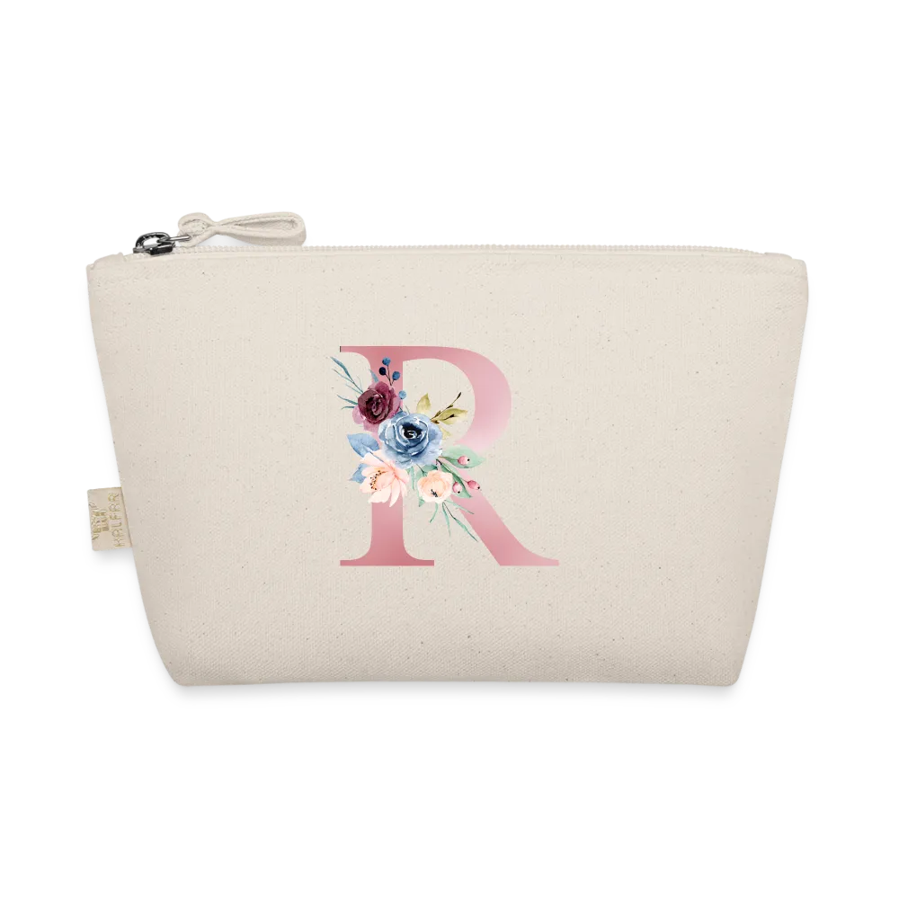 Personalisierte Tasche / Kulturtasche mit rosa Buchstaben und Blumen für den Namen - Täschchen für Mädchen und Damen aus Bio Baumwolle - Buchstabe und Motiv individualisierbar - 250 x 140 x 60 mm - Natur One size