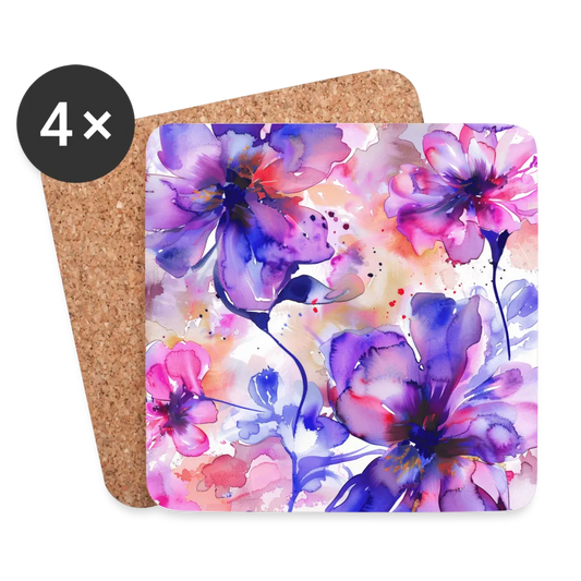 Personalisierte Untersetzer (4er-Set) - abstrakte Blumen in blau lila orange - 95 x 95 x 3 mm - Weiß One size